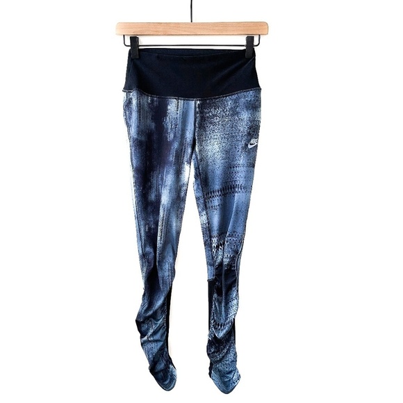 Nike Tie Dye Leggings Dri-Fit Athletic Running Blue Gray Stretchy - Picture 1 of 10